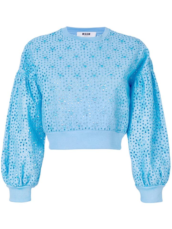 Msgm Broderie Anglaise Detail Sweatshirt - Blue
