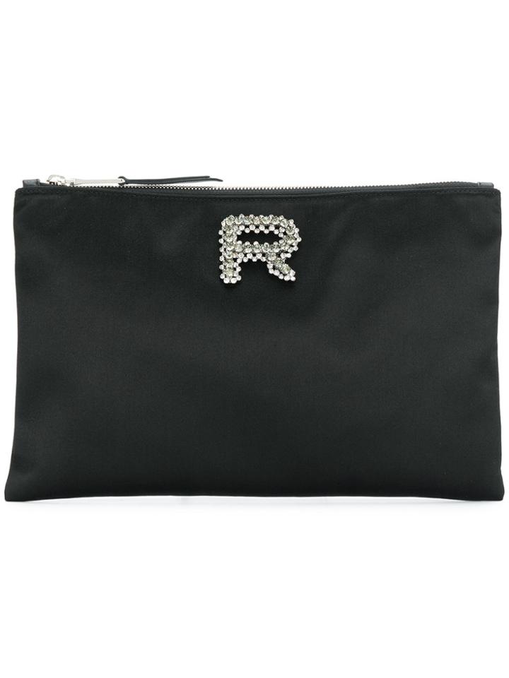 Rochas Embellished Logo Clutch Bag - Black
