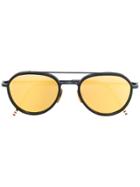 Thom Browne Eyewear Matte Navy & Dark Brown Sunglasses - Blue