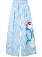 Mira Mikati - Embroidered Wide-leg Trousers - Women - Cotton/spandex/elastane - 42, Women's, Blue, Cotton/spandex/elastane