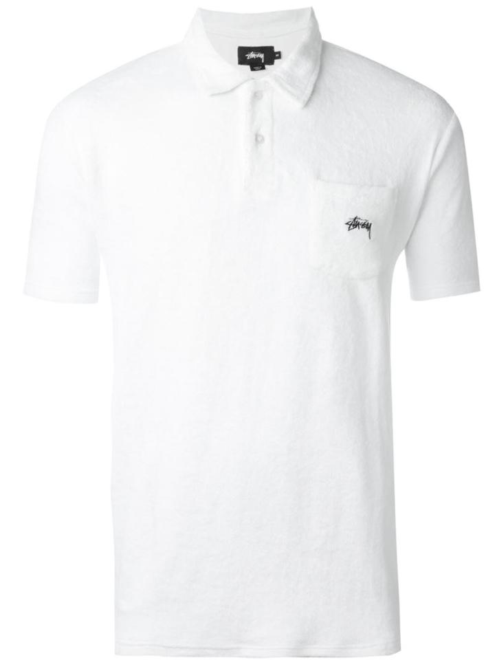 Stussy Velour Polo Shirt, Men's, Size: M, White, Cotton