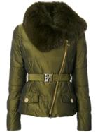 Versace Collection Fur Trim Belted Coat - Green