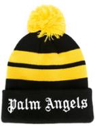 Palm Angels Logo Embroidery Pompom Beanie, Men's, Black, Acrylic