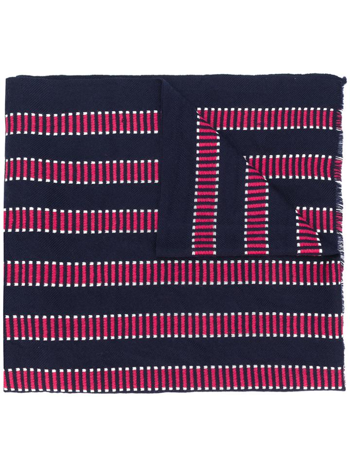 Closed Striped Knit Scarf - Blue