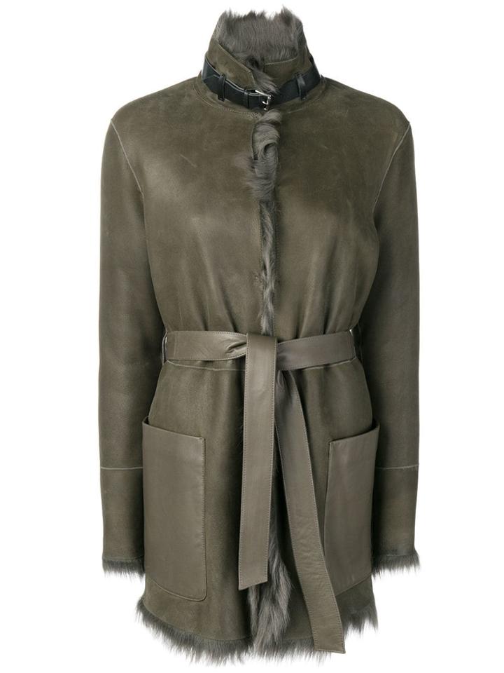 Belstaff Fur Lined Belted Coat - Green