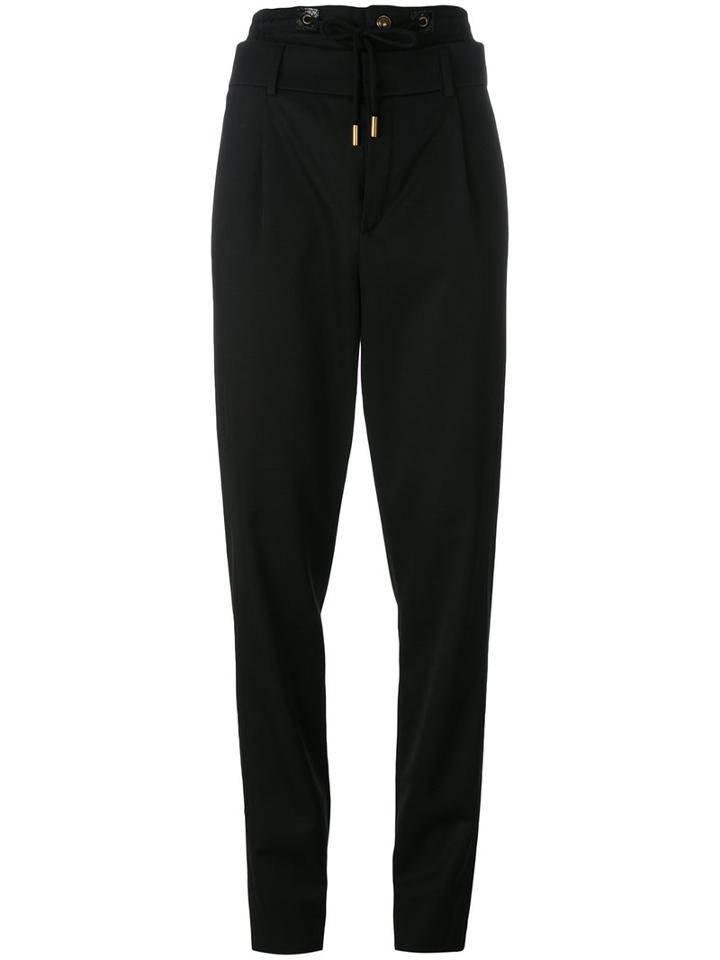 Saint Laurent Double Waistband Trousers, Women's, Size: 36, Black, Cotton/virgin Wool