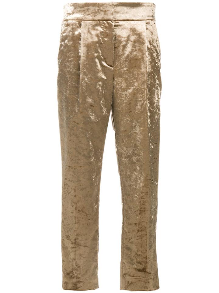 Brunello Cucinelli Cropped Velvet Trousers - Nude & Neutrals