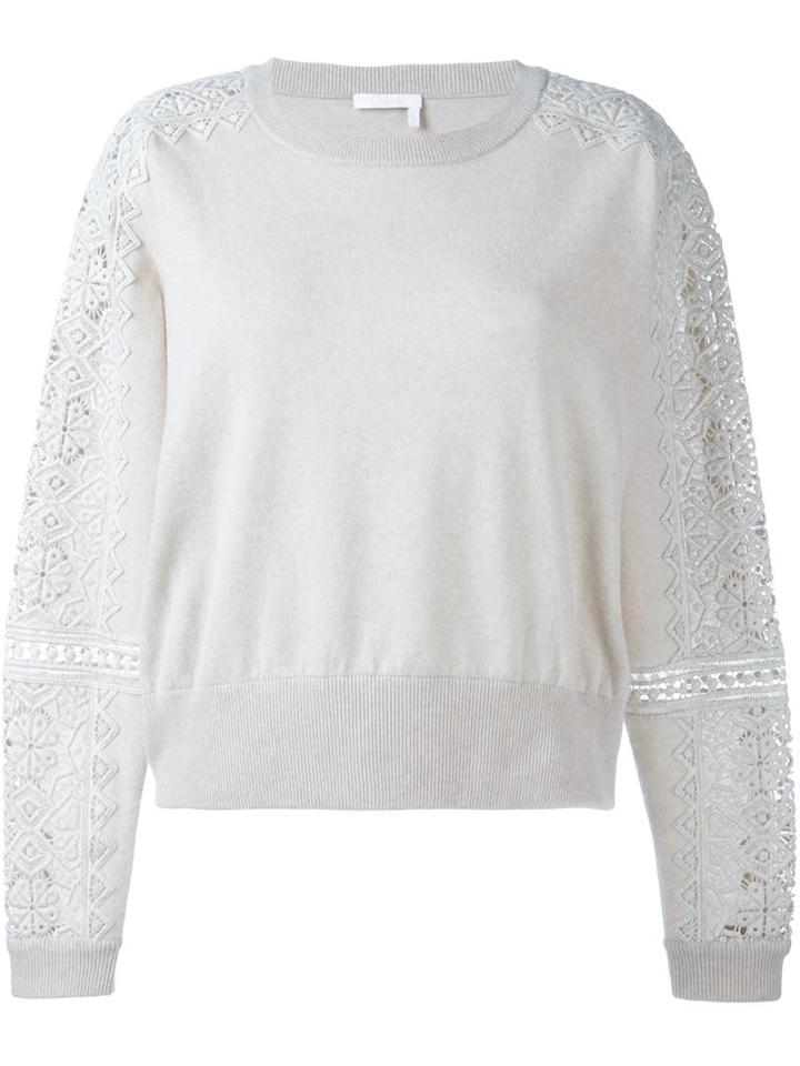 Chloé Guipure Insert Jumper, Women's, Size: Medium, Nude/neutrals, Cotton/polyester/cashmere/merino