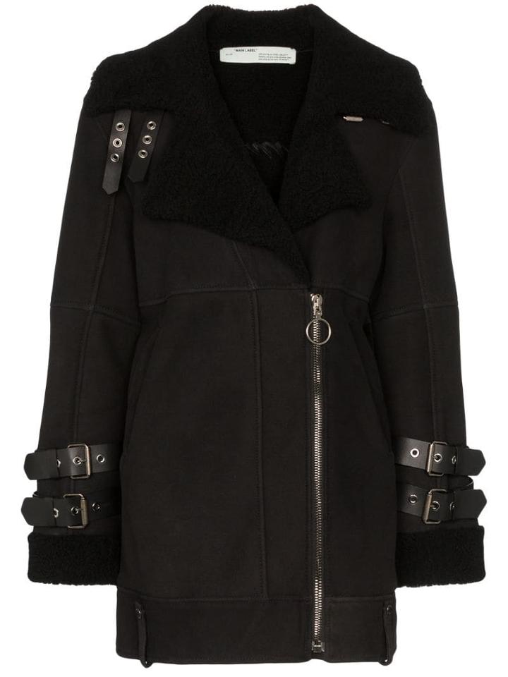 Off-white Shearling-lined Biker Coat - Black