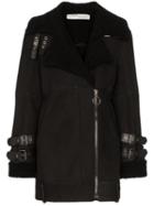 Off-white Shearling-lined Biker Coat - Black