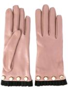 Gucci Pearl Embellished Gloves, Women's, Size: 7.5, Pink/purple, Lamb Skin/viscose/cotton/silk