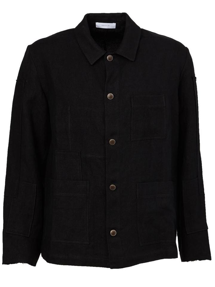 Aganovich Buttoned Jacket, Men's, Size: 48, Black, Linen/flax
