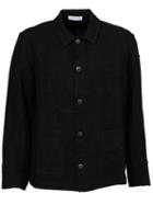 Aganovich Buttoned Jacket, Men's, Size: 48, Black, Linen/flax