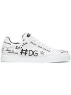 Dolce & Gabbana White Leather Sneakers With Graffiti Text