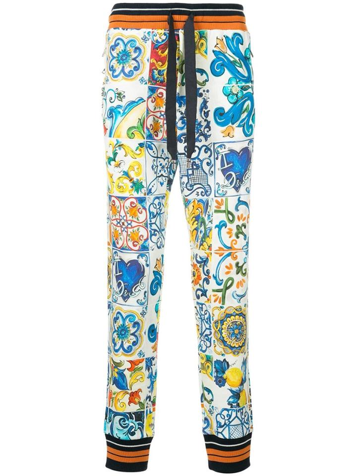 Dolce & Gabbana Sicilian Print Drawstring Trousers - White