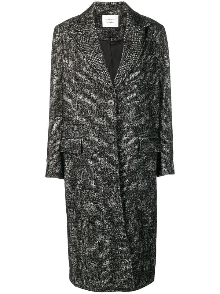 Les Coyotes De Paris Checked Single Breasted Coat - Black