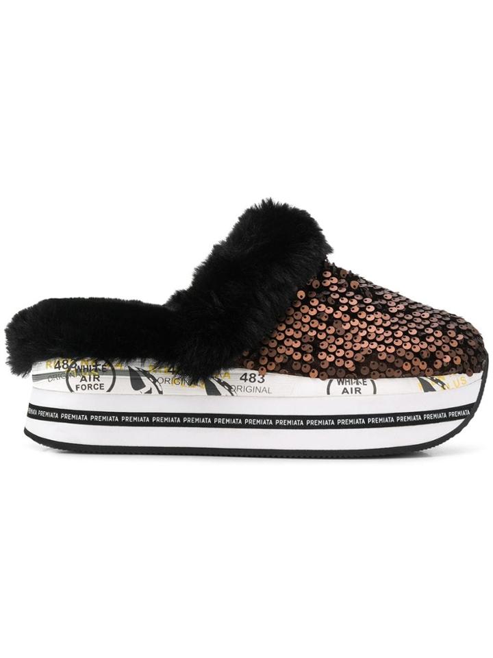 White Premiata Sequinned Slip-on Sneakers - Brown