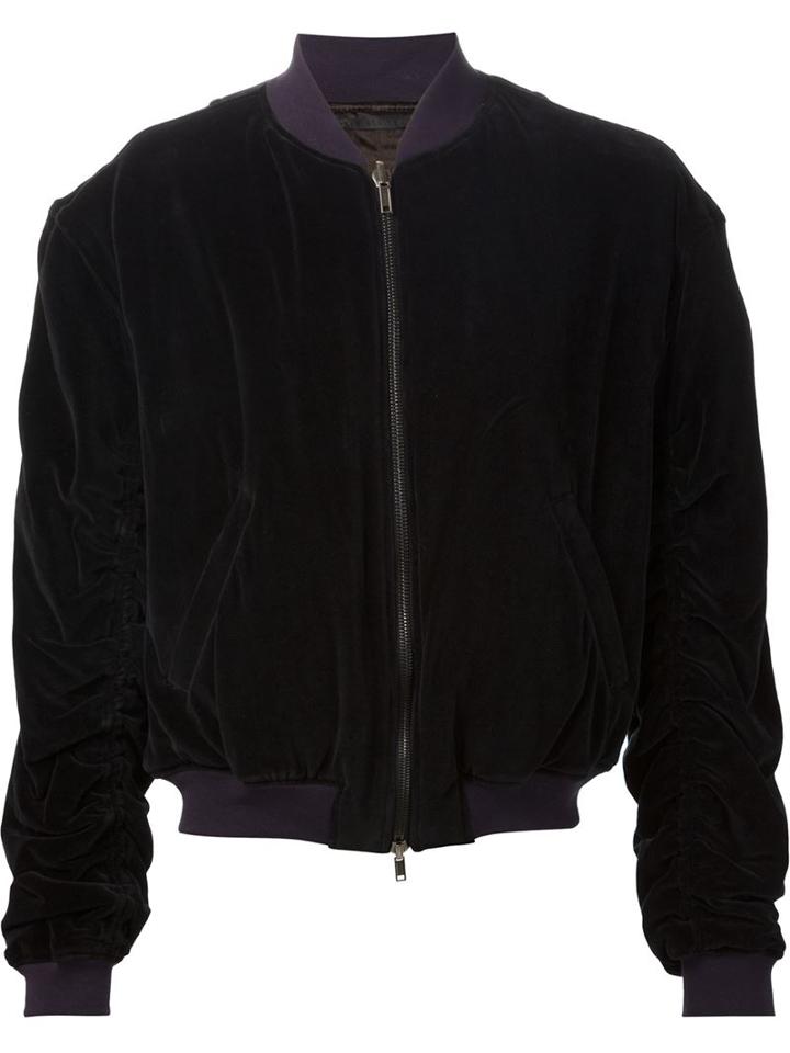 Haider Ackermann Draped Bomber Jacket, Men's, Size: Small, Black, Cotton/nylon/spandex/elastane
