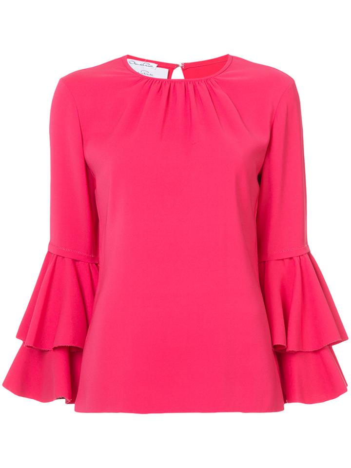 Oscar De La Renta Ruffle Sleeve Top - Pink & Purple