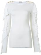 Balmain - Long Ruffle Sleeve Top - Women - Viscose - 38, White, Viscose
