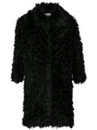 L'autre Chose Curly Design Oversized Coat - Black