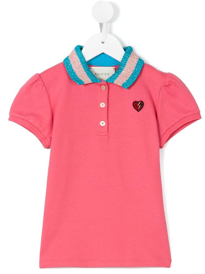 Gucci Kids - Metallic Collar Polo Shirt - Kids - Cotton/spandex/elastane/viscose/fluorocarbon Resin - 5 Yrs, Toddler Girl's, Pink/purple