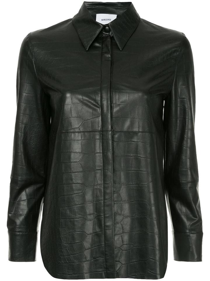 Nanushka Crocodile Embossed Faux Leather Shirt - Black