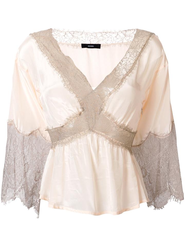 Diesel Lace Inserts Blouse - Pink & Purple