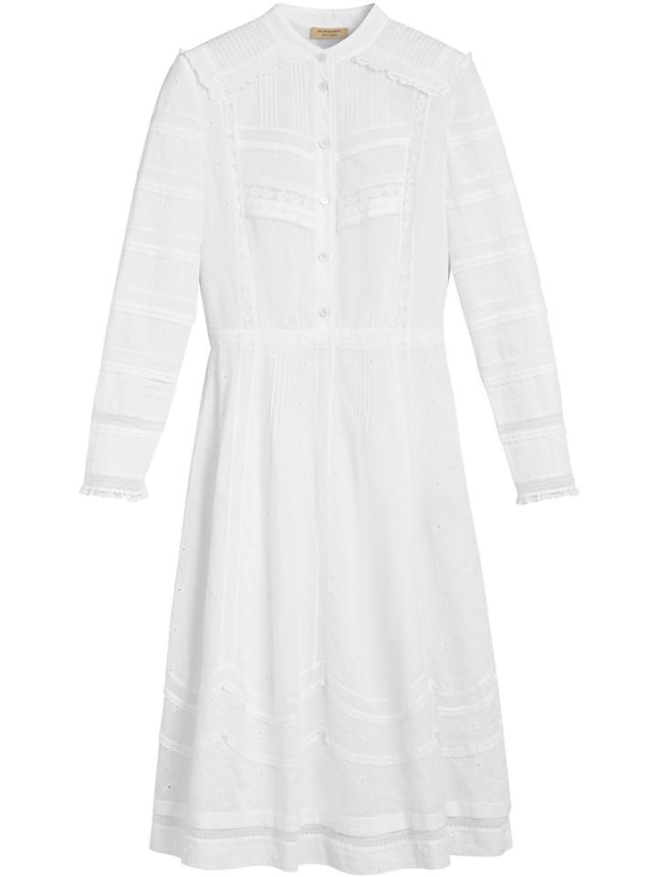 Burberry English Lace Detail Shirt Dress - White