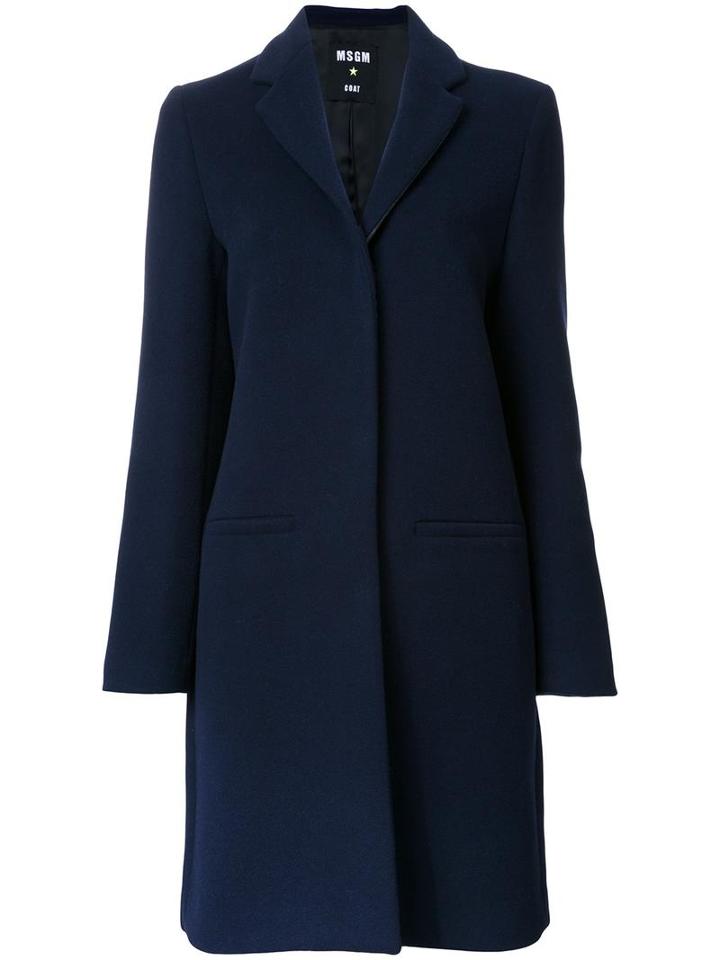 Msgm Single Breasted Coat, Women's, Size: 44, Blue, Cotton/polyamide/viscose/virgin Wool