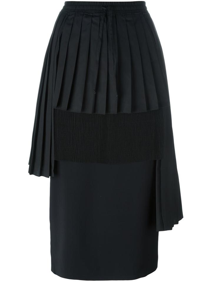 Off-white Pleat Detail Midi Skirt, Women's, Size: Small, Black, Cotton/polyester/viscose/spandex/elastane