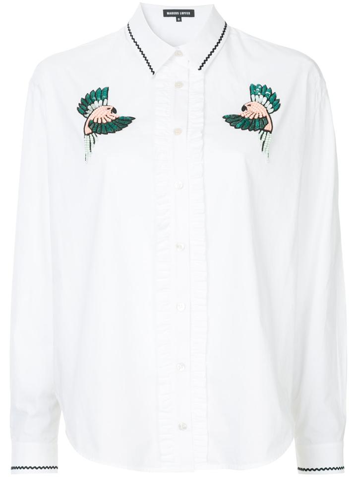 Markus Lupfer Beaded Bird Patch Shirt - White