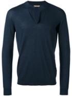 Nuur - Round Split Neck Sweater - Men - Merino - 54, Blue, Merino