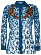 Gucci Floral Embroidered Sheer Lace Shirt, Women's, Size: 40, Blue, Polyamide/cotton/spandex/elastane