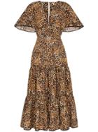 Johanna Ortiz Leopard Print Ruffled Midi-dress - Brown