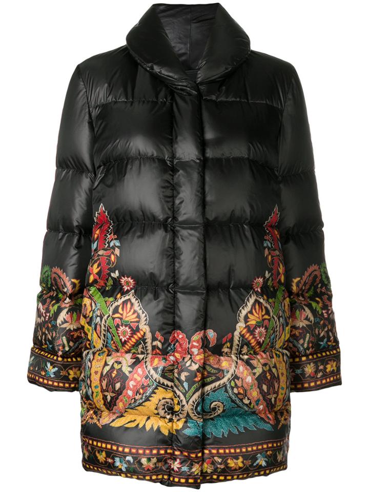 Etro Patterned Puffer Coat - Black