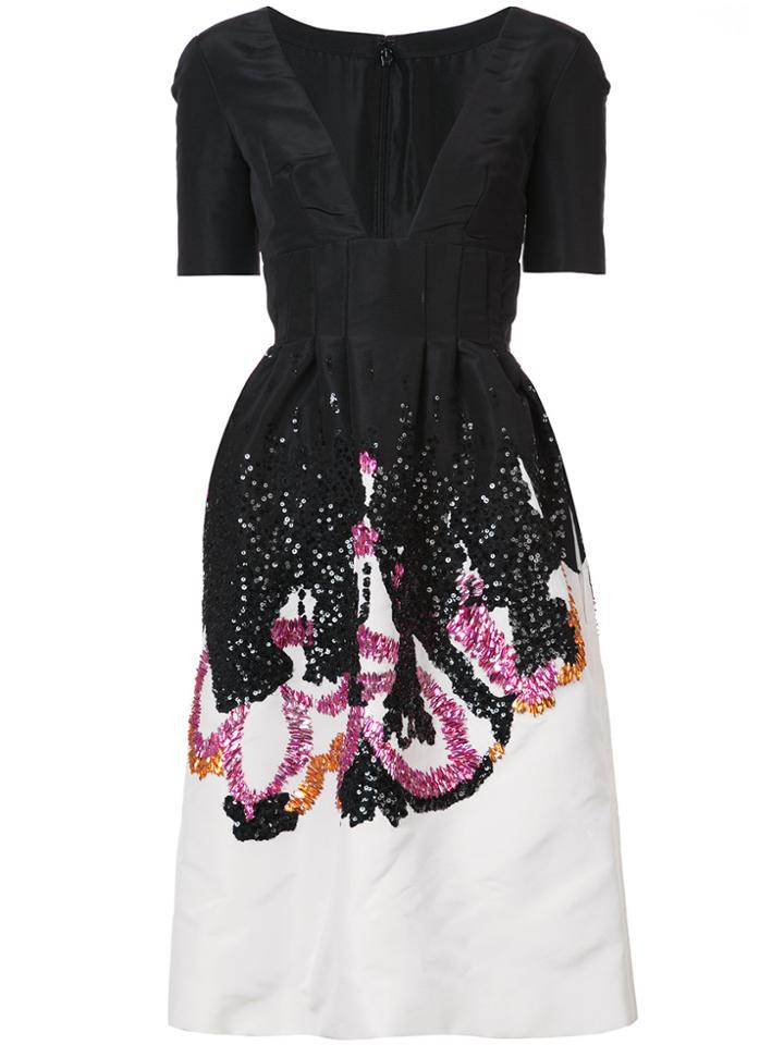 Oscar De La Renta Deep V-neck Cocktail Dress - Blue