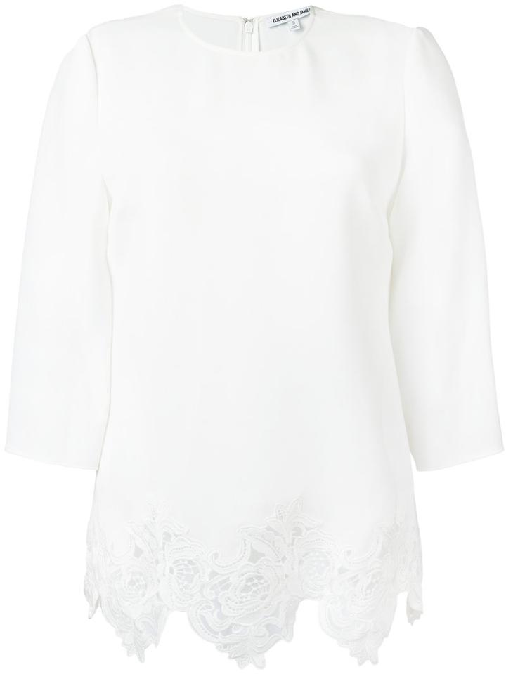Scalloped Lace Hem Blouse - Women - Polyester/acetate - M, White, Polyester/acetate, Elizabeth And James