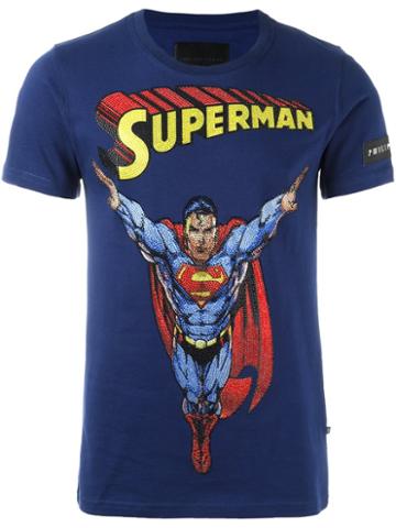 Philipp Plein Superman Print T-shirt, Men's, Size: Small, Blue, Cotton