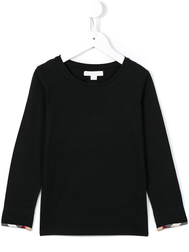 Burberry Kids Check Trim T-shirt, Boy's, Size: 6 Yrs, Black
