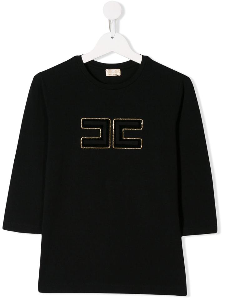Elisabetta Franchi La Mia Bambina Logo Knitted Top - Black
