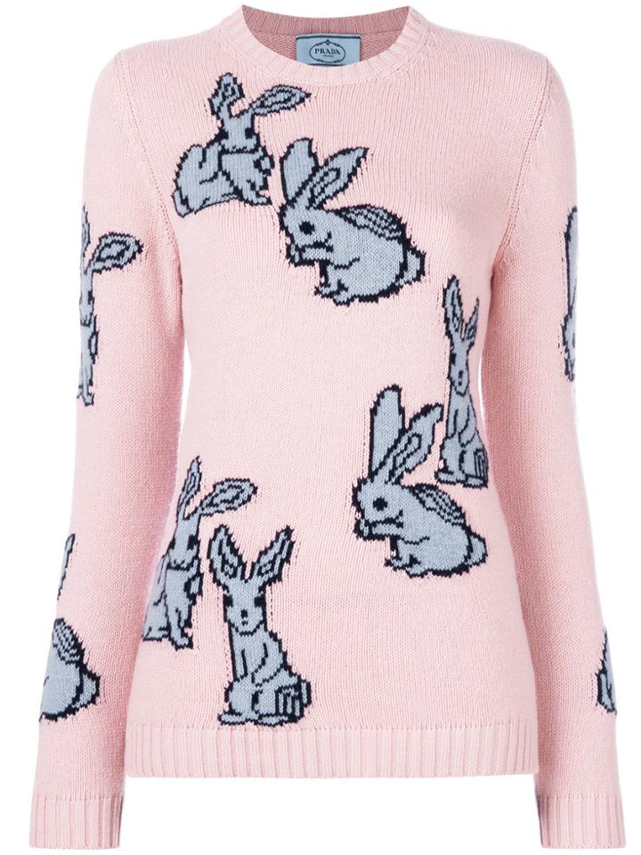 Prada Rabbit Intarsia Knit Jumper - Pink & Purple