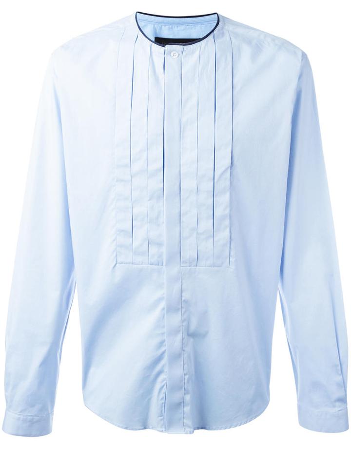 Christian Pellizzari Pleated Bib Shirt, Men's, Size: 50, Blue, Cotton
