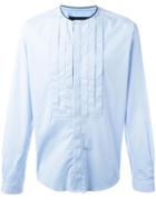 Christian Pellizzari Pleated Bib Shirt, Men's, Size: 50, Blue, Cotton