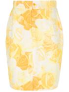 Versace Vintage Rose Print Pencil Skirt, Women's, Size: 42, Yellow/orange