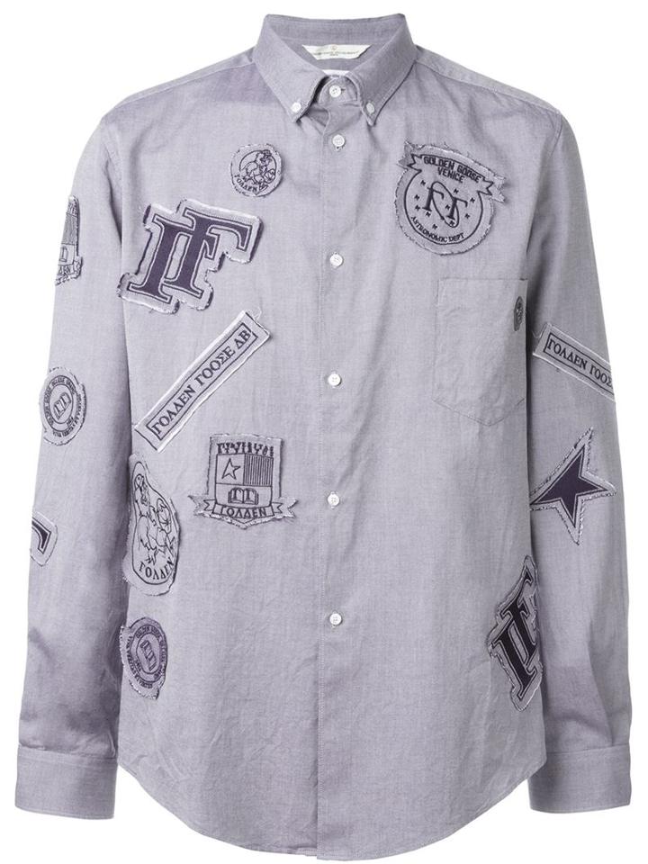 Golden Goose Deluxe Brand Patched Shirt, Men's, Size: S, Blue, Cotton