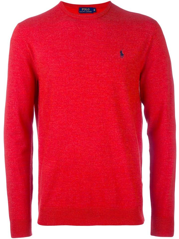 Polo Ralph Lauren Crew Neck Jumper, Men's, Size: Small, Yellow/orange, Polyester/wool
