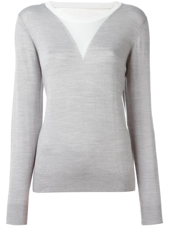 Opening Ceremony Contrast Panel Fine Knit Sweater, Women's, Size: Medium, Grey, Acrylic/spandex/elastane/viscose/merino