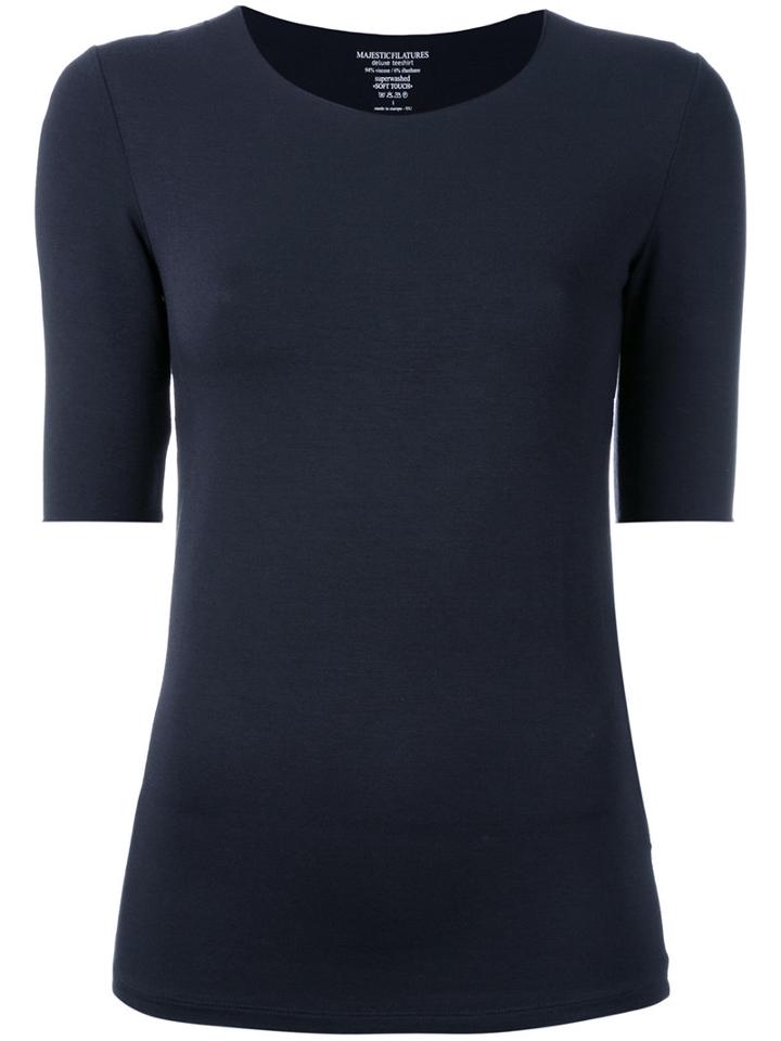 Majestic Filatures - Half Sleeve Top - Women - Spandex/elastane/viscose - I, Women's, Blue, Spandex/elastane/viscose