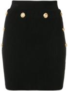 Balmain Knitted Button Mini Skirt - Black